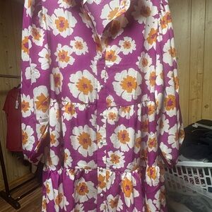 Floral Tiered Button-Front Dress in Magenta